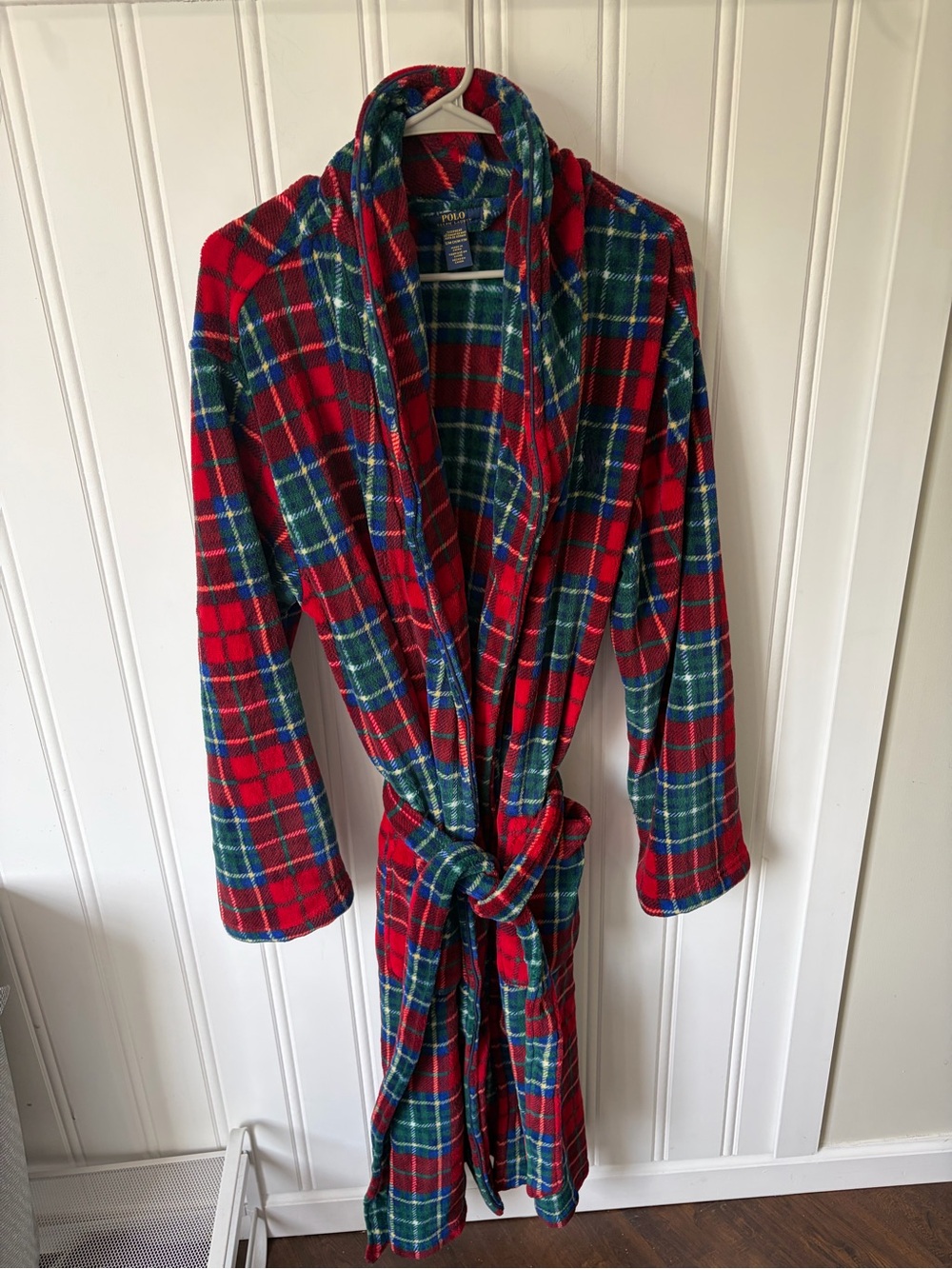 Polo Ralph Lauren Men's Plaid Fleece Robe Tartan Red Green S/M Shawl Collar